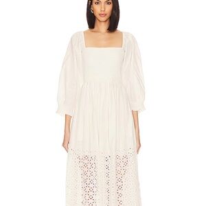 Free People Cream White Maxi Eyelet Boho Dress, XL